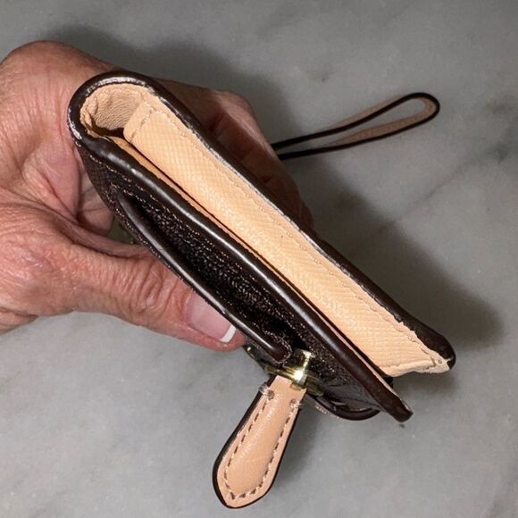 Coach Wallet Signature Logo Coated Canvas Slim Brown Tan Black Designer - Picture 9 of 16